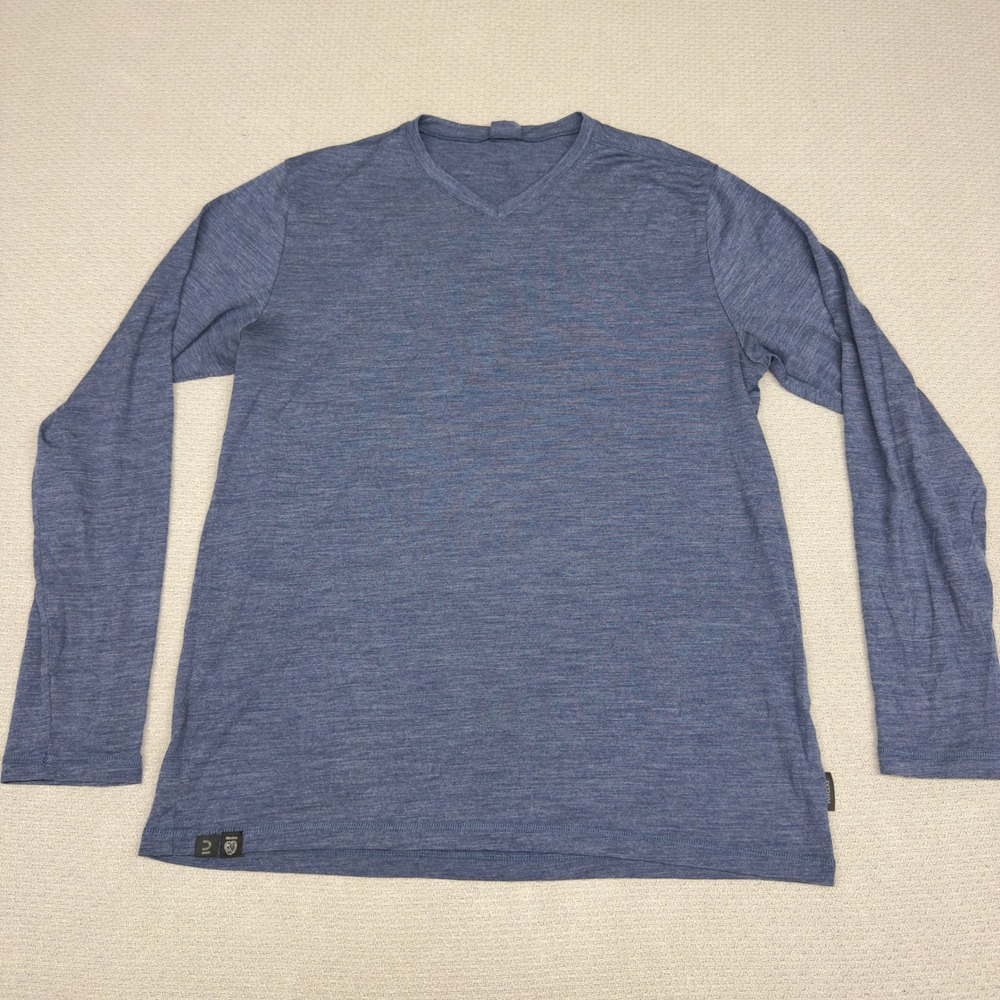 Forclaz Merino Wool Shirt Mens Large Blue Vneck Performance Stretch Winter